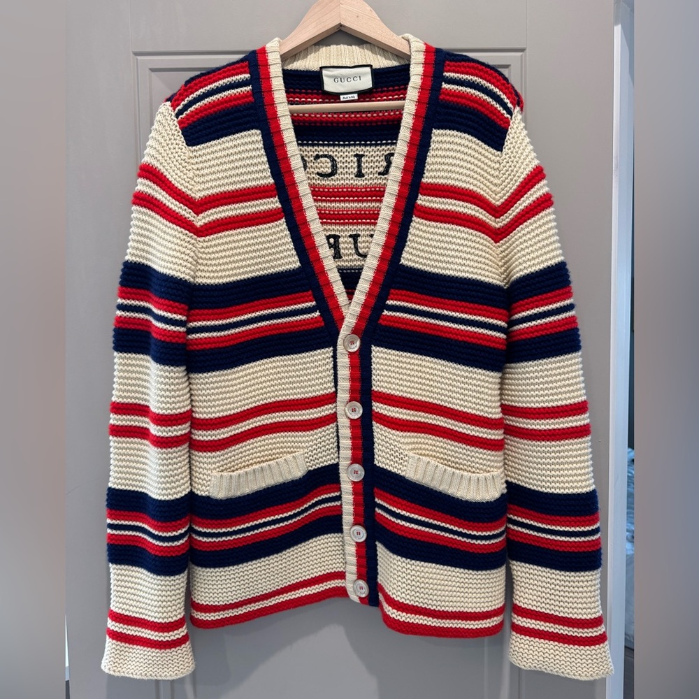 Gucci Red and Navy Striped Cardigan (Men’s XS/Womens Small/Medium)